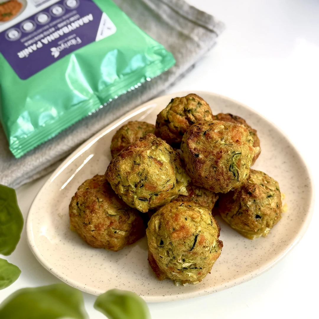 Zucchini-Lachsfrikadellen mit Fibriya Ballaststoffmix Goldene Panade