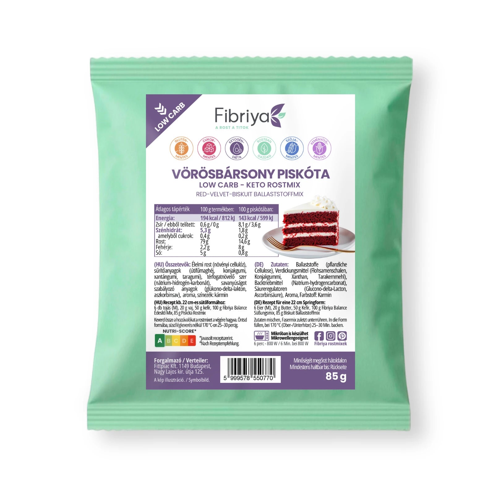 Fibriya Red Velvet Biskuit – Low-Carb Keto Ballaststoffmix 85g