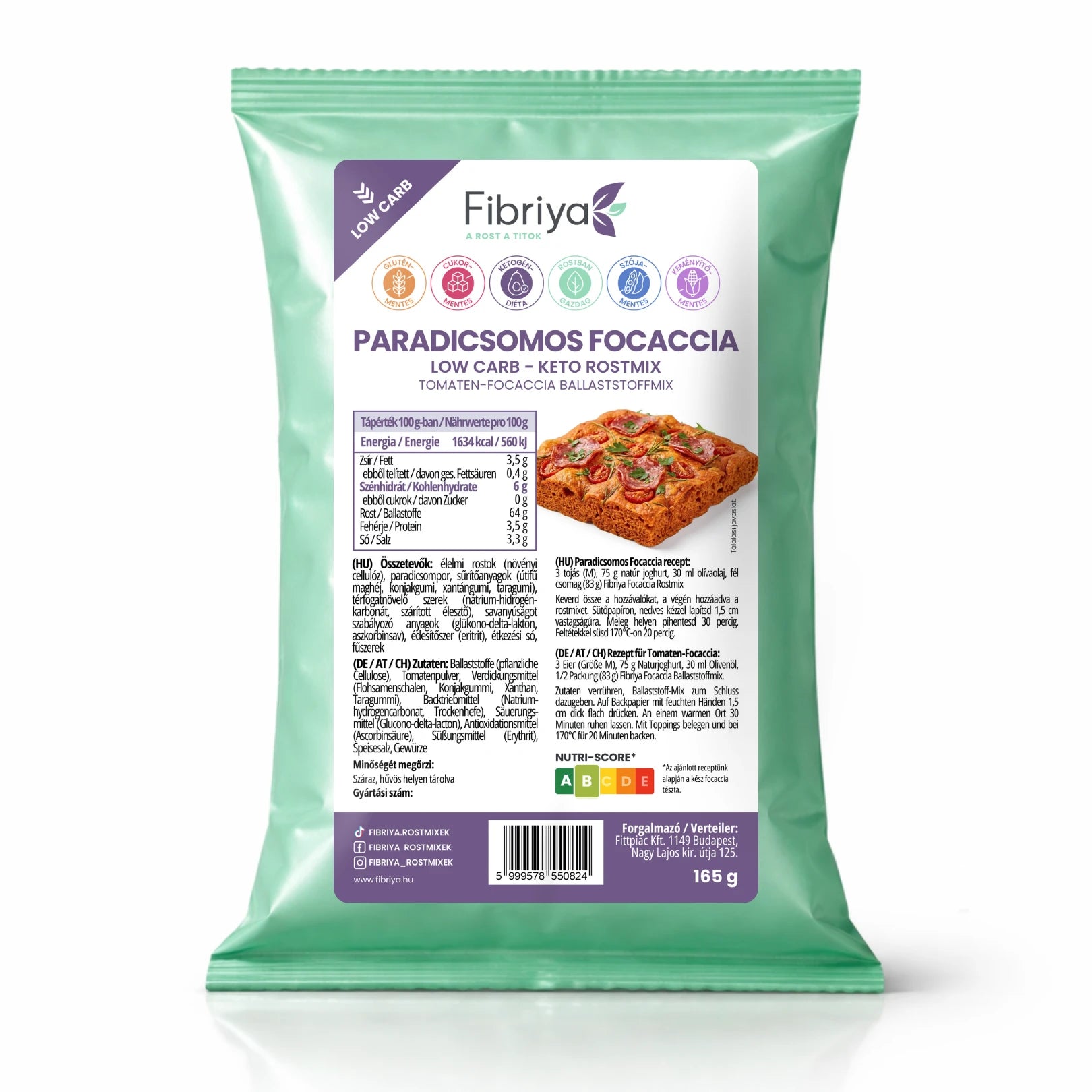 Fibriya Tomaten-Kräuter-Focaccia – Low-Carb Keto Ballaststoffmix 165g