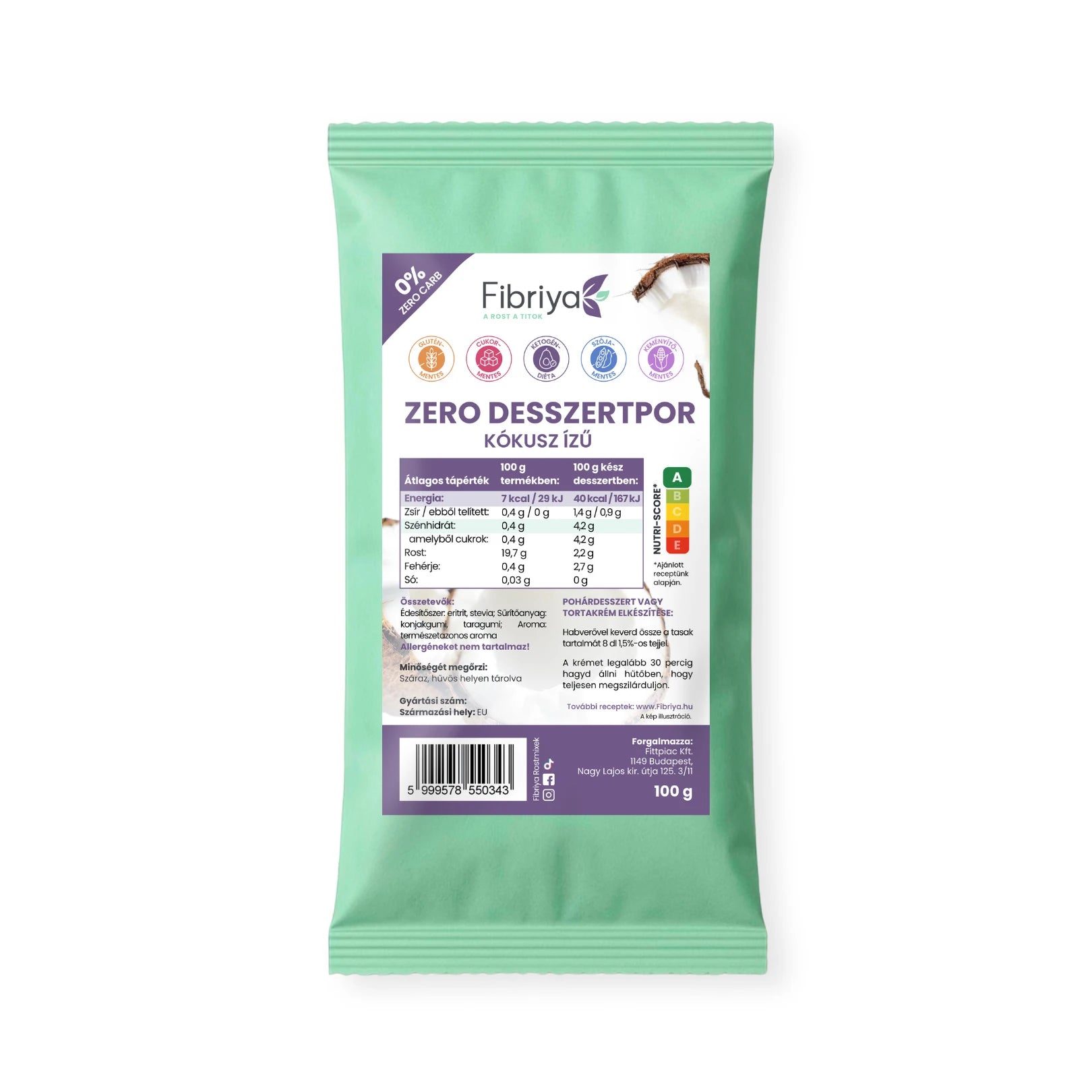 Fibriya Zero Dessertpulver Kokos 100g