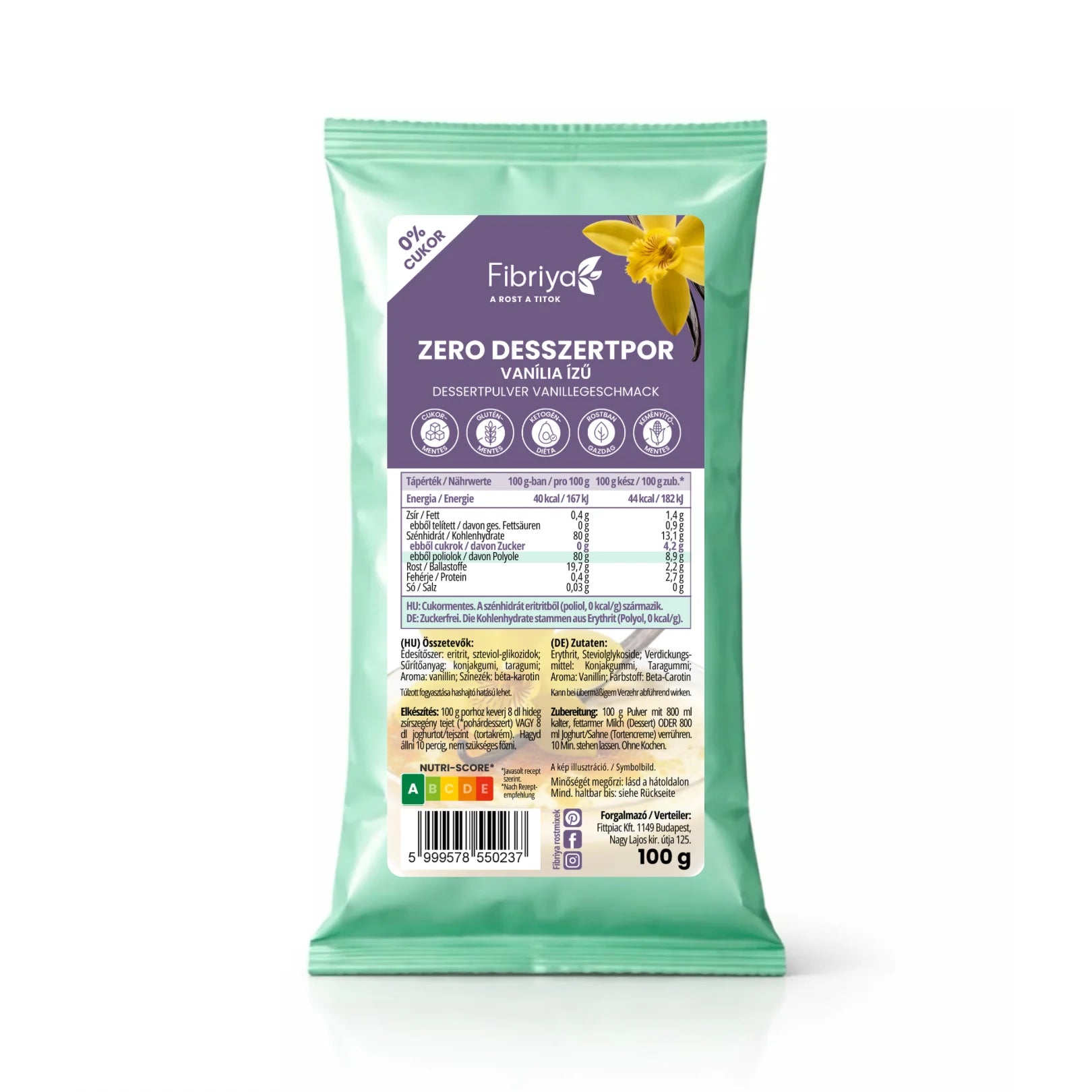 Fibriya Zero Dessertpulver Vanille 100g
