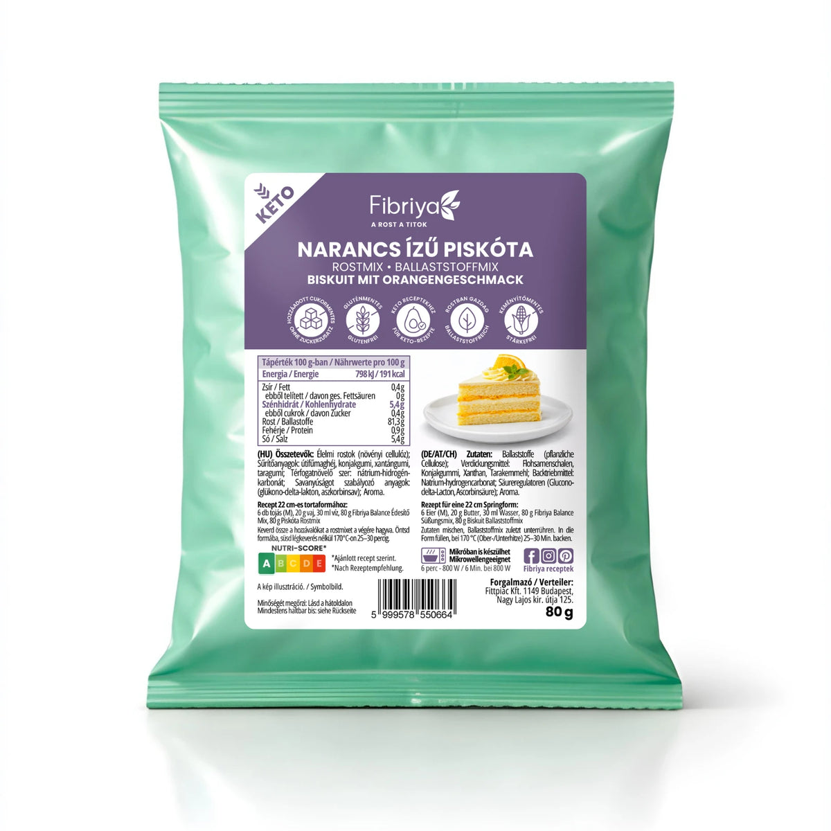 Fibriya Biskuit mit Orangengeschmack Keto Ballaststoffmix 80g