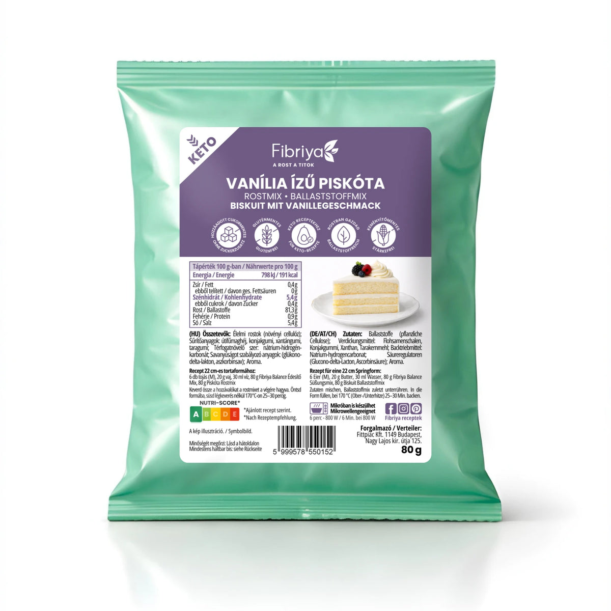 Fibriya Biskuit mit Vanillegeschmack Keto Ballaststoffmix 80g
