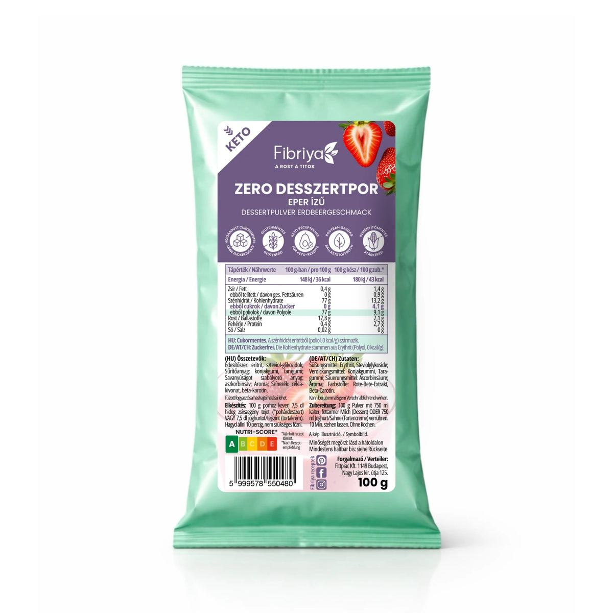 Fibriya Zero Dessertpulver Erdbeere 100g